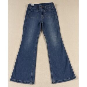 Gap High Rise Flare Jeans Medium Indigo Wash Front Patch Pockets Women 29 8short